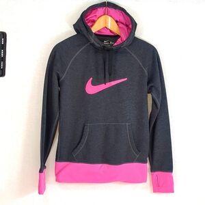 Nike Therma Fit Women's Large Swoosh Hoodie Dark Gray & Pink Size Small EUC
